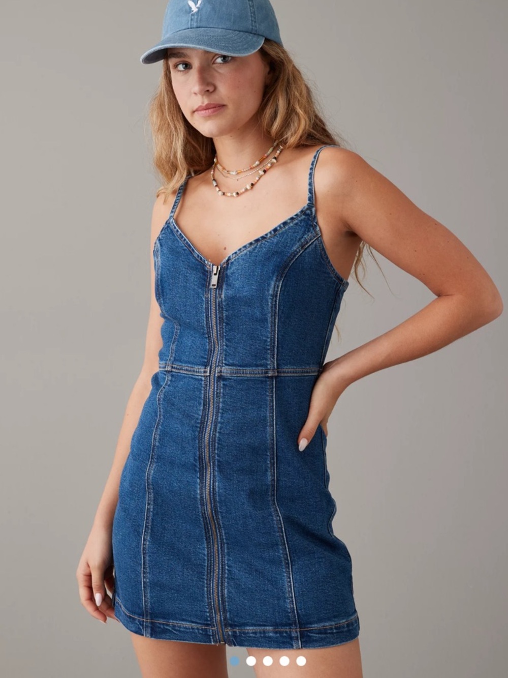 American Eagle Outfitters Zip-Front Denim Jean Cotton Mini Dress, NWT, Sz M 8-10